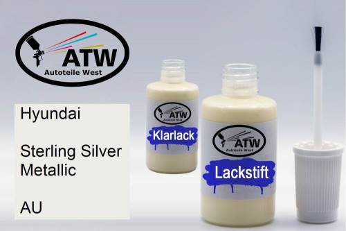 Hyundai, Sterling Silver Metallic, AU: 20ml Lackstift + 20ml Klarlack - Set, von ATW Autoteile West.